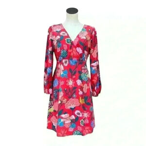J Crew Vneck Soft Mini Dress In Floral Red Jade
